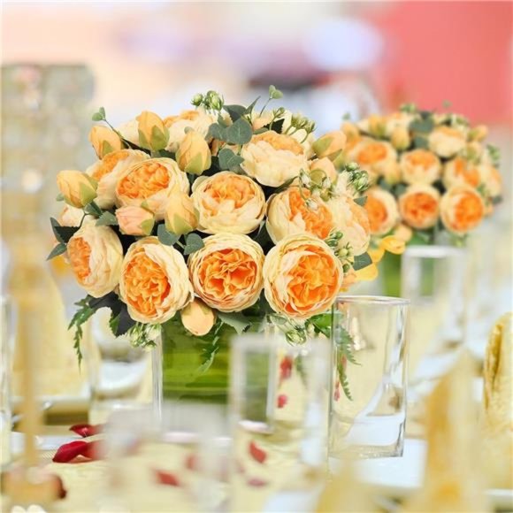 Artificial Peony Flower Silk Peonies Bouquet 4 Bundles Fake Flowers Bulk(Orange) - Picture 3 of 6